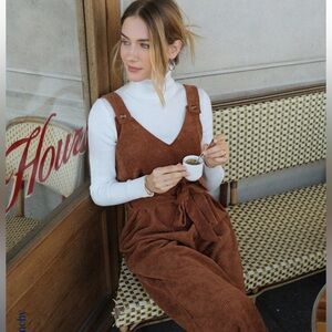 SHEIN | Orange Corduroy Overalls with Belt